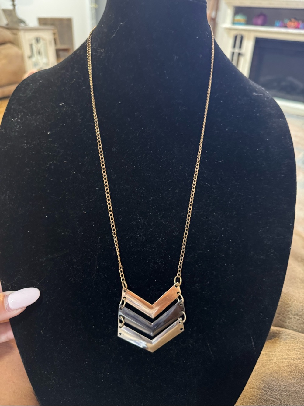 Gold Chevron Layered Pendant Necklace - Women Jewelry